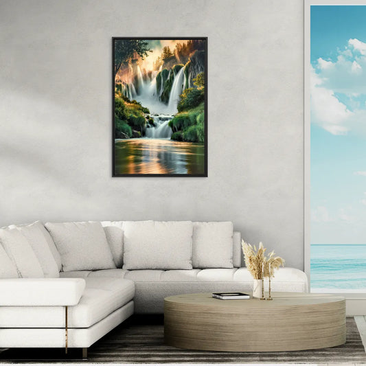 Rochester High Falls Panorama - Living Room Black Frame Canvas