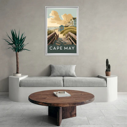 Cape May Boardwalk Views - Living Room White Frame Canvas