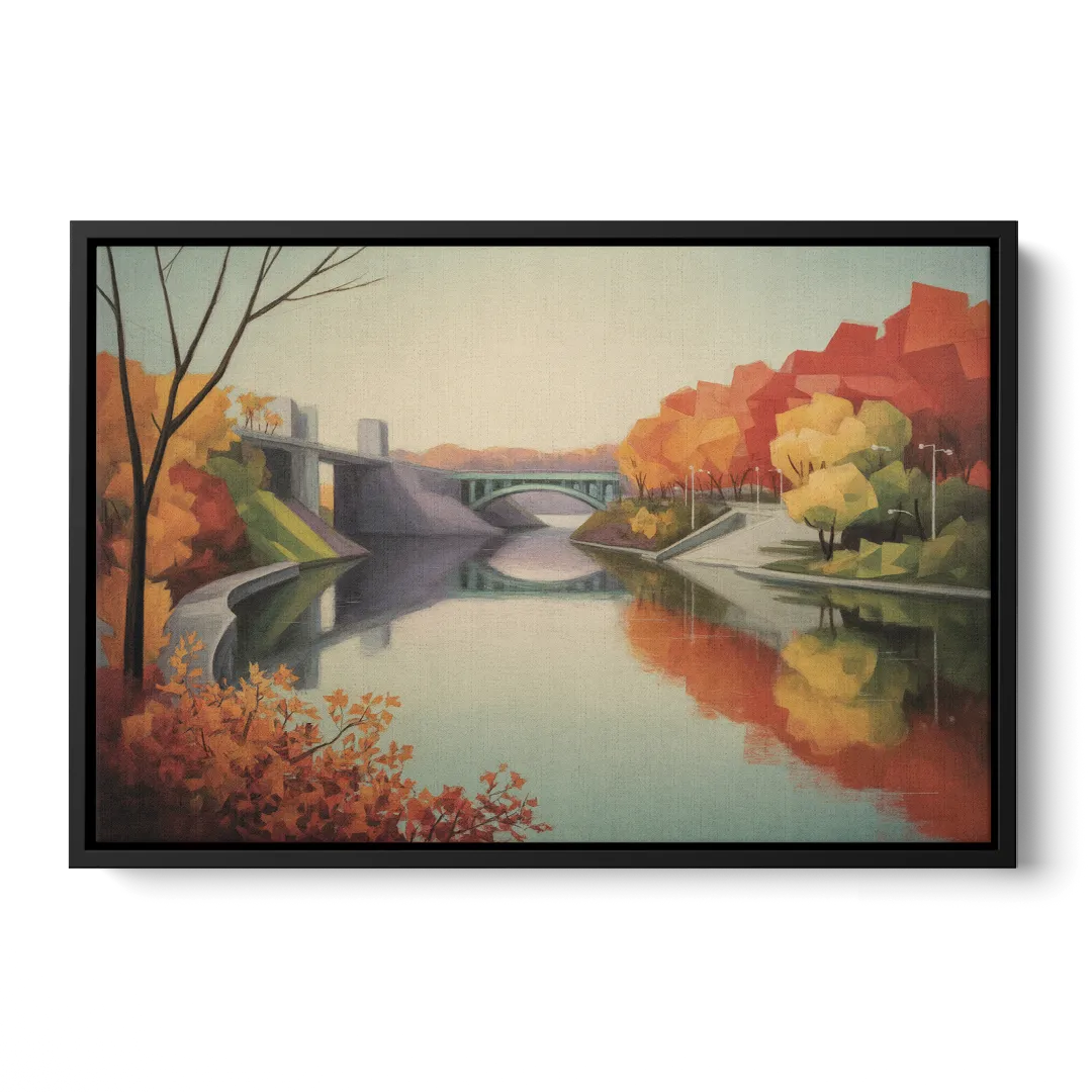 Niagara Parkway Autumn Scenic - Black Frame Canvas