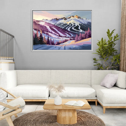 Breckenridge Snowy Peaks - Living Room White Frame Canvas