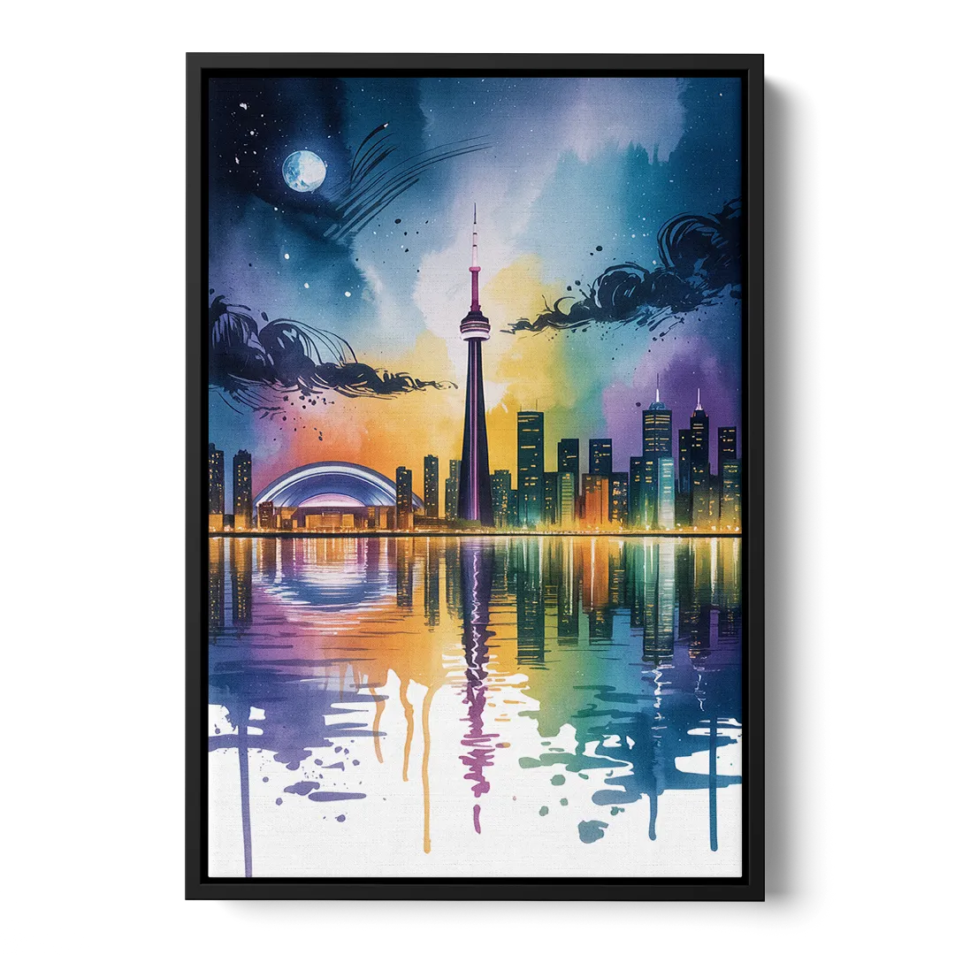 Toronto Skyline at Night - Black Frame Canvas