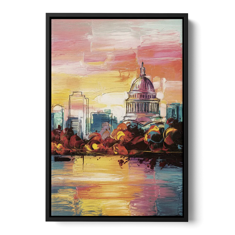 Madison Skyline at Sunset - Black Frame Canvas