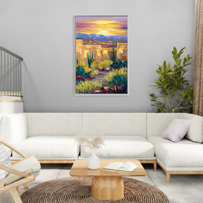 Santa Fe Sunlit Horizon - Living Room White Frame Canvas