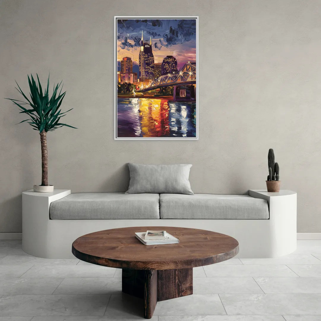 Nashville Cumberland River Views - Living Room White Frame Canvas