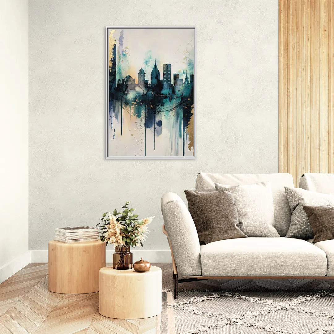 Providence Abstract Skyline - Living Room White Frame Canvas