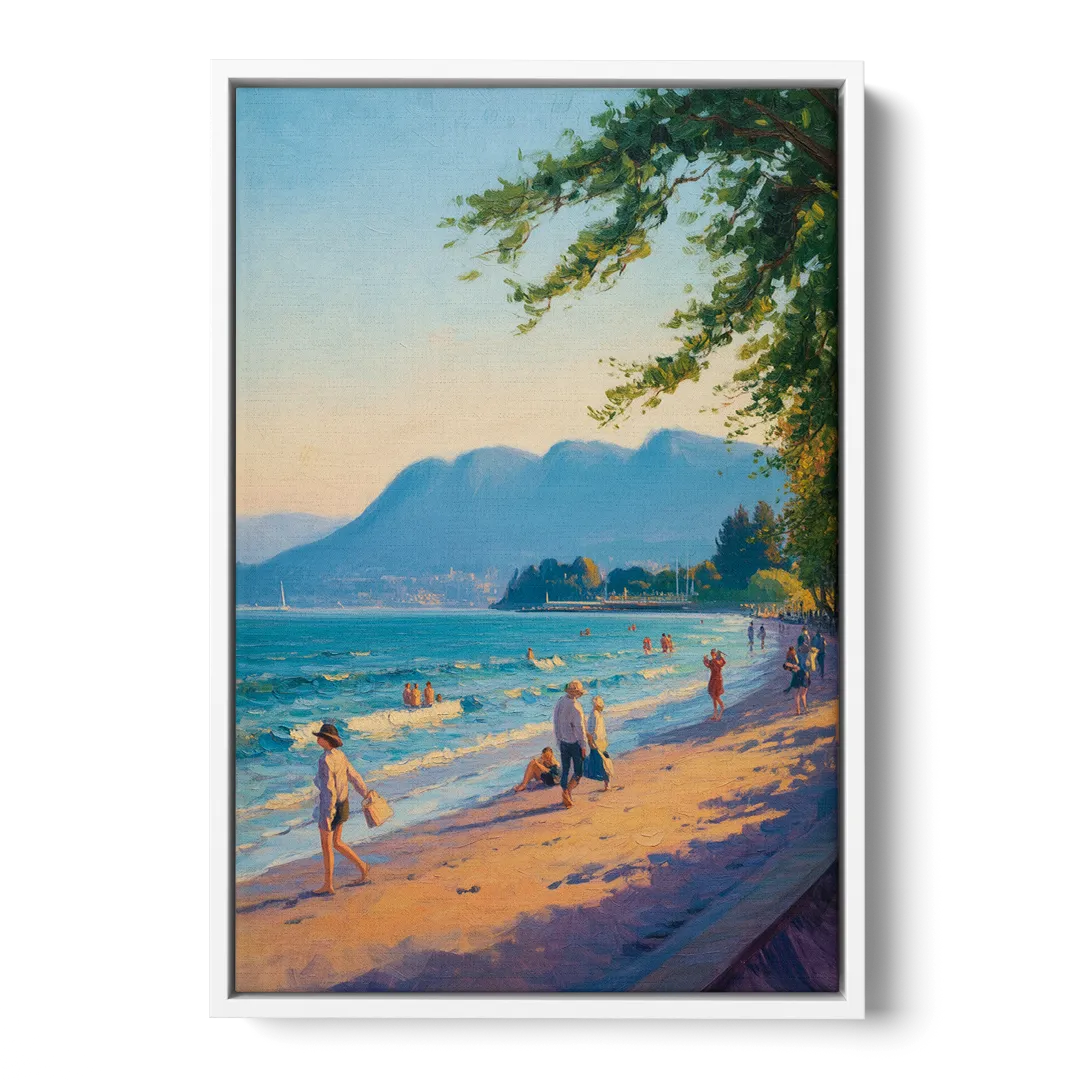 Kitsilano Beach Day - White Frame Canvas