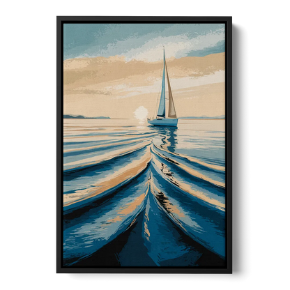 Seaside Sailboat Horizon - Black Frame Canvas