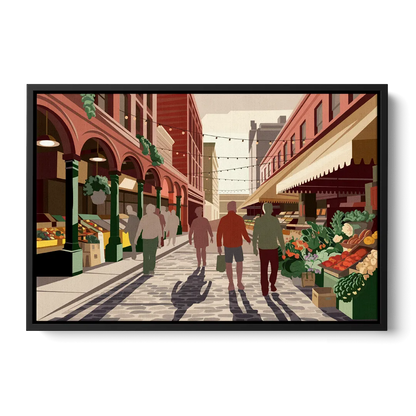 Omaha Old Market Charm - Black Frame Canvas