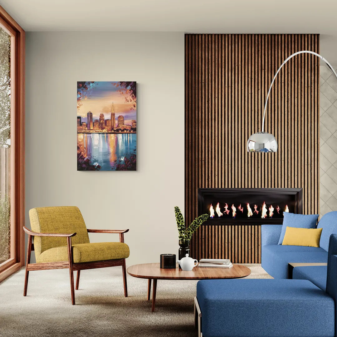 Cleveland Skyline Reflection - Canvas Wall Art Living Room