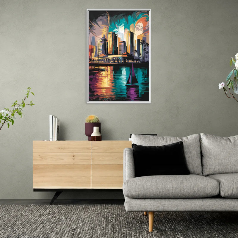 Corpus Christi Downtown Scene - Living Room White Frame Canvas