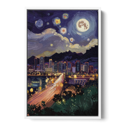 Phoenix Arizona Nightscape - White Frame Canvas