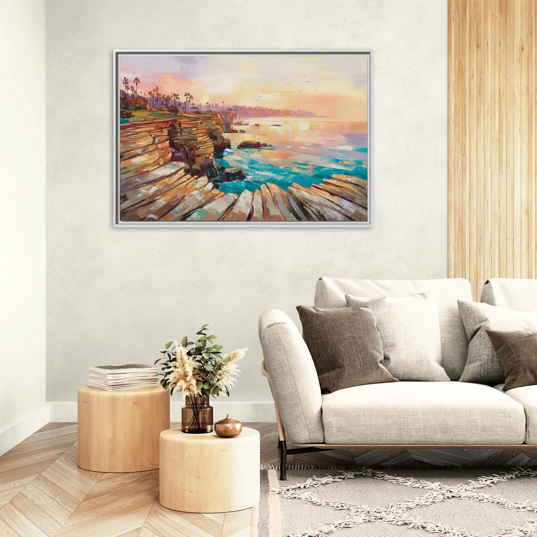 San Diego Coastal Cliffs - Living Room White Frame Canvas