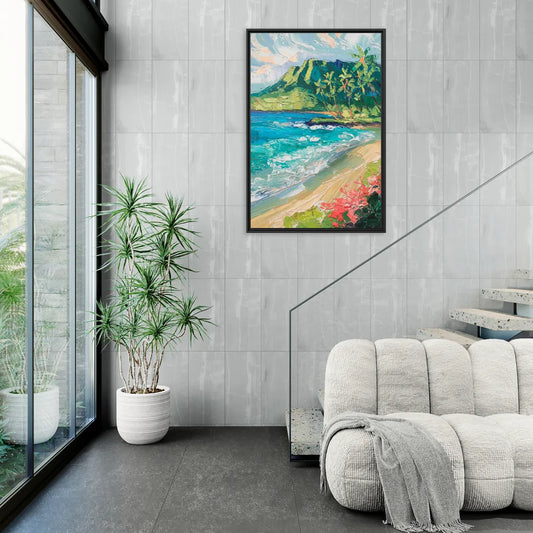 Honolulu Diamond Head View - Living Room Black Frame Canvas