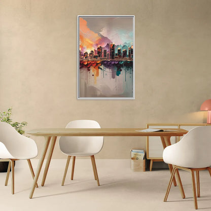 Denver Artistic Skyline - Living Room White Frame Canvas