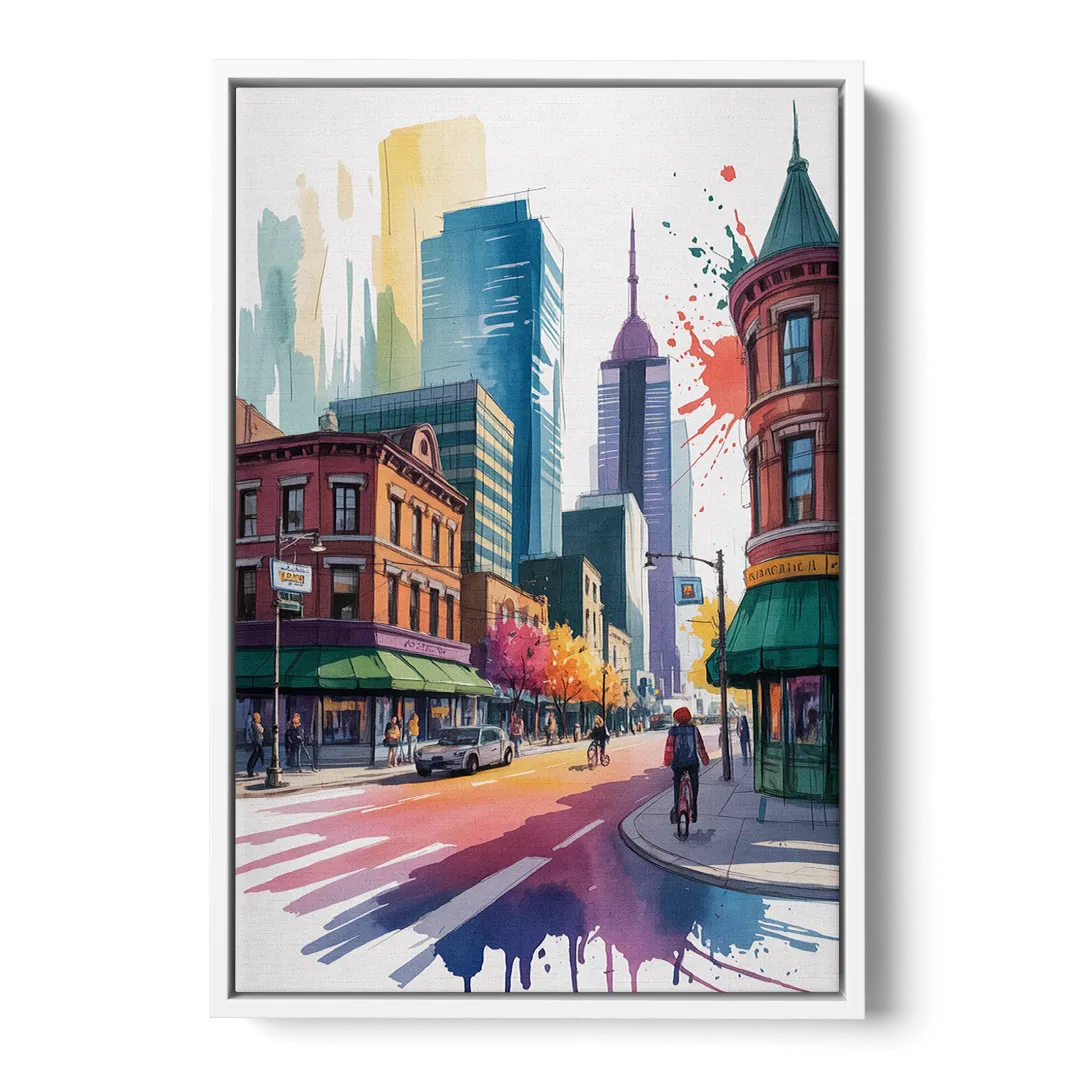 Toronto Queen Street West - White Frame Canvas