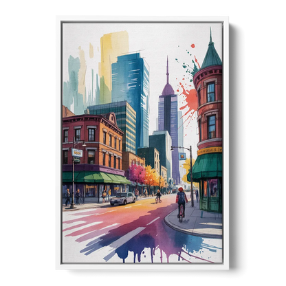 Toronto Queen Street West - White Frame Canvas