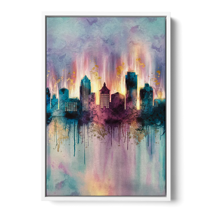 Richmond Skyline Glow - White Frame Canvas