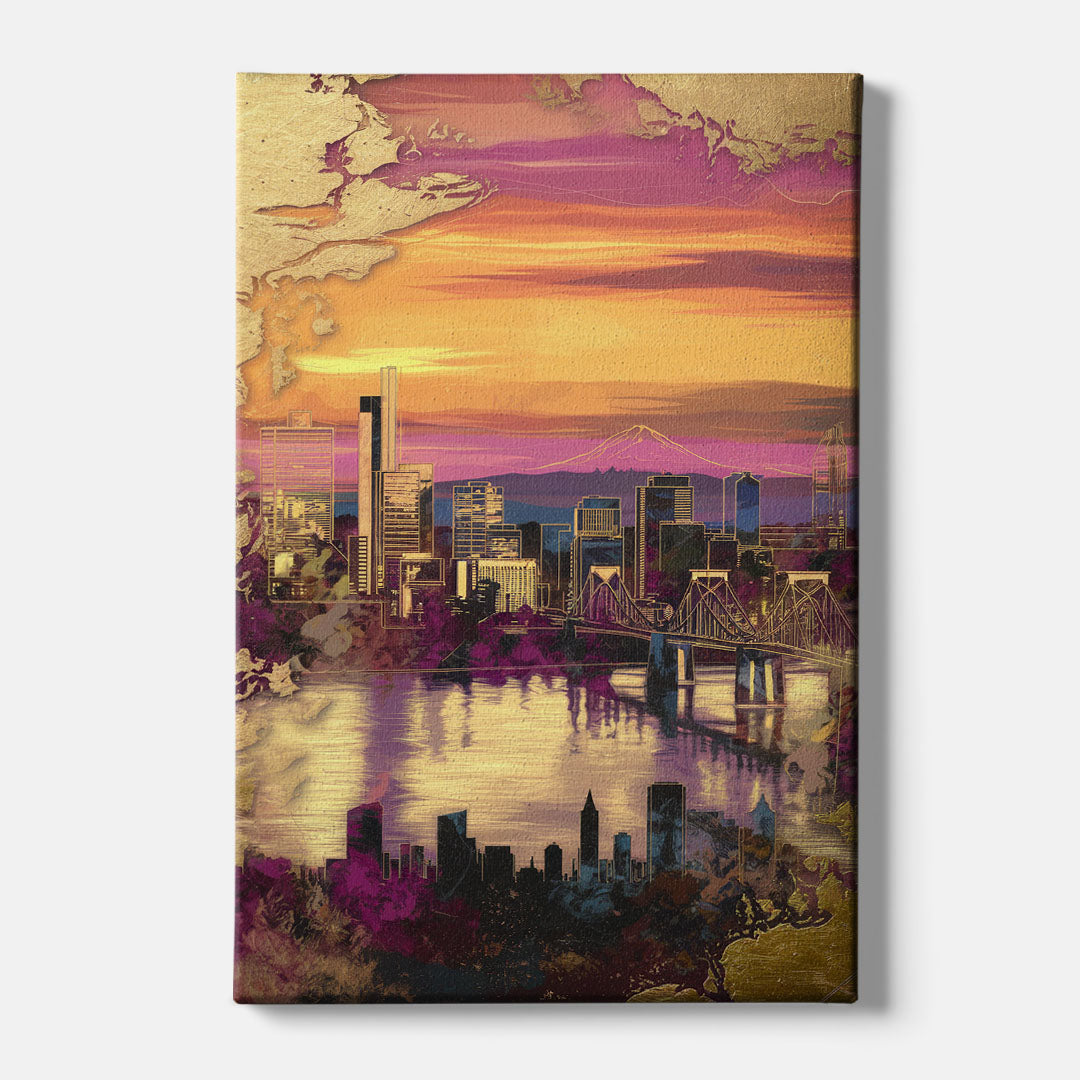 Portland Skyline Sunset - Canvas Wall Art