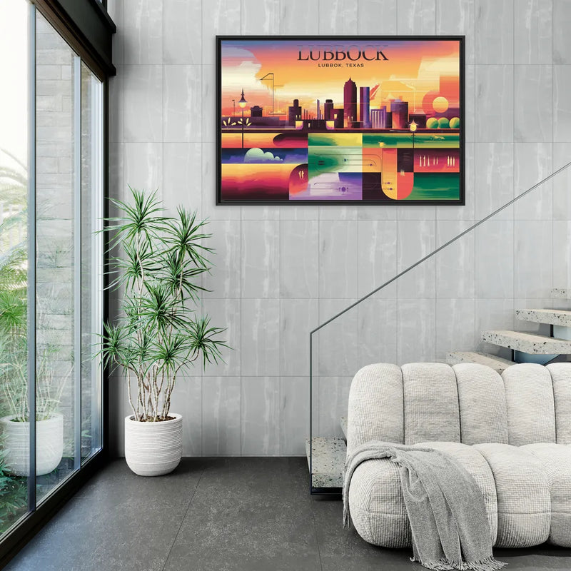 Lubbock Vibrant Cityscape - Living Room Black Frame Canvas