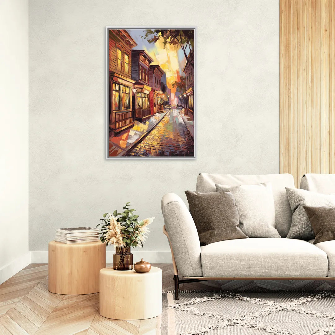 Sacramento Historic Old Town - Living Room White Frame Canvas