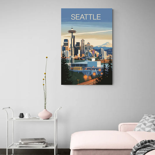 Seattle City at Dusk - Canvas Wall Art Living Room