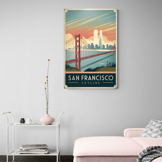 San Francisco Golden Gate Bridge Skyline - Canvas Wall Art Living Room