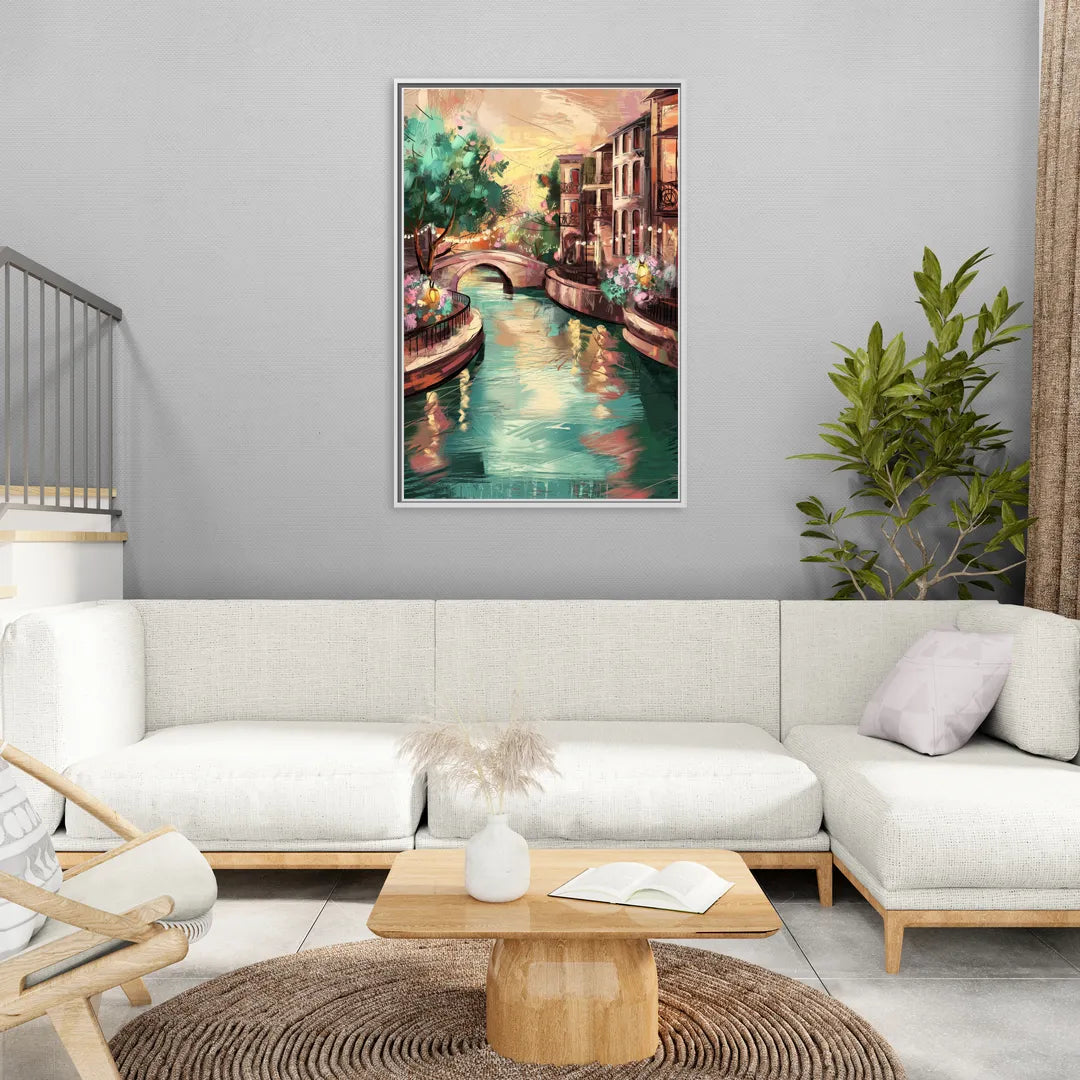 San Antonio Scenic Riverwalk - Living Room White Frame Canvas