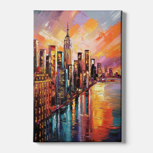 New York City Sunset Over Skyscrapers Hudson - Canvas Wall Art