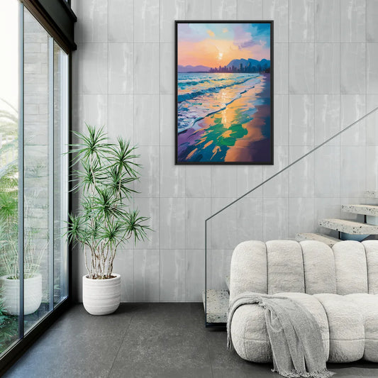 Sunset Beach Vancouver - Living Room Black Frame Canvas