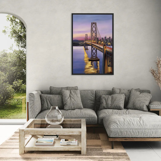 Oakland Bay Bridge View - Living Room Black Frame Canvas