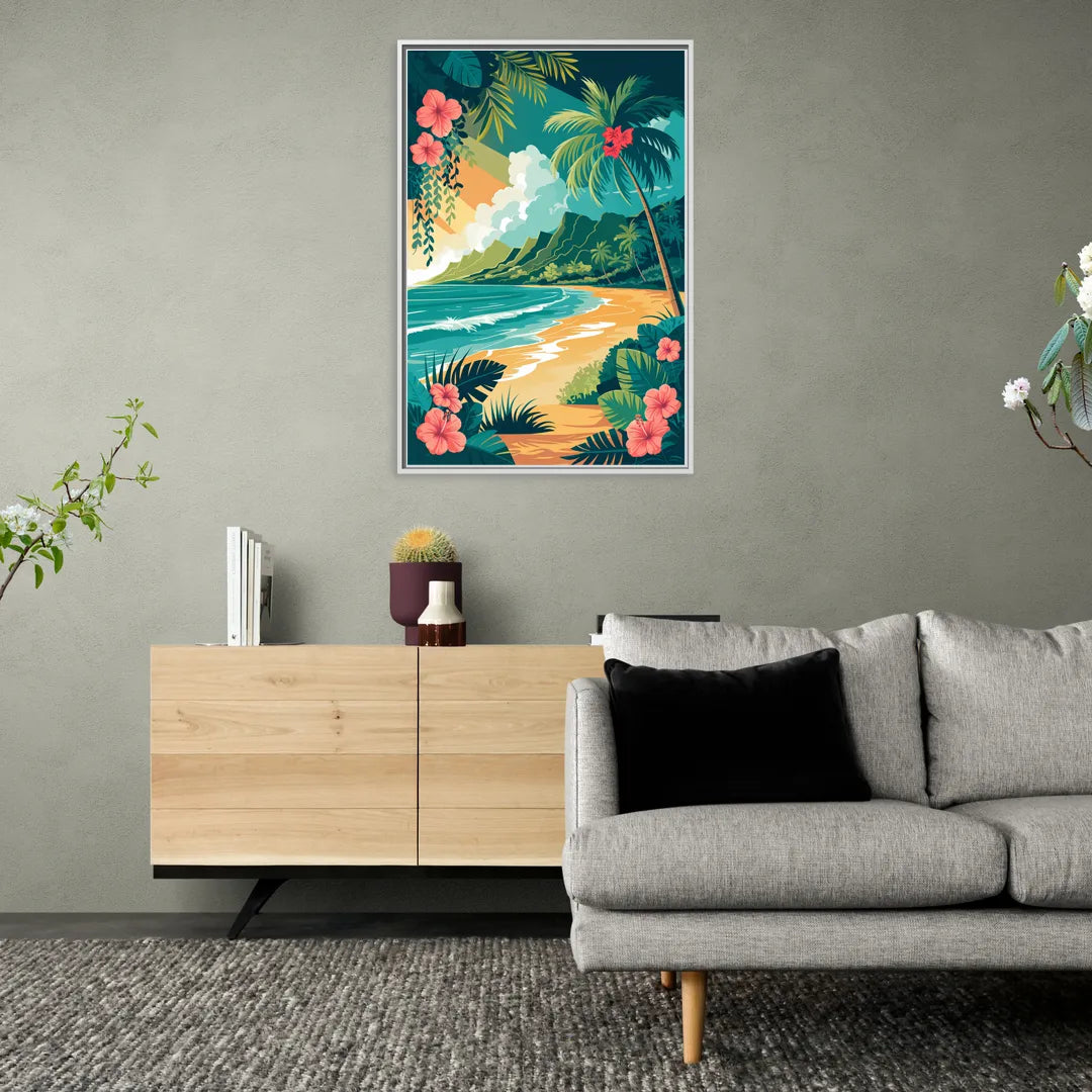 Honolulu Aloha Spirit - Living Room White Frame Canvas