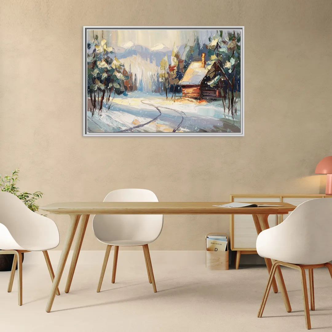 Gatlinburg Winter Wonderland - Living Room White Frame Canvas