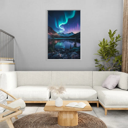 Aurora Northern Lights - Living Room White Frame Canvas