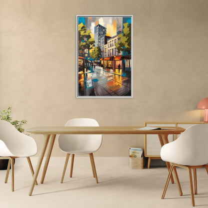 Burlington Vibrant Downtown - Living Room White Frame Canvas