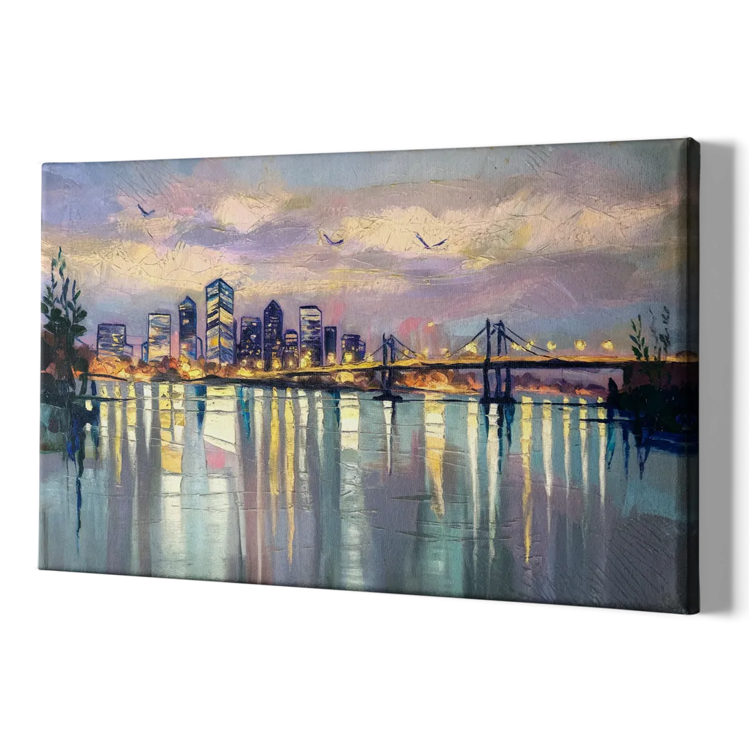 Portland Waterfront Reflection - Canvas Print Art Sides