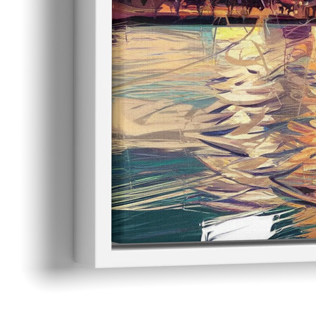 Miami Skyline At Sunset - Close-Up White Frame Canvas