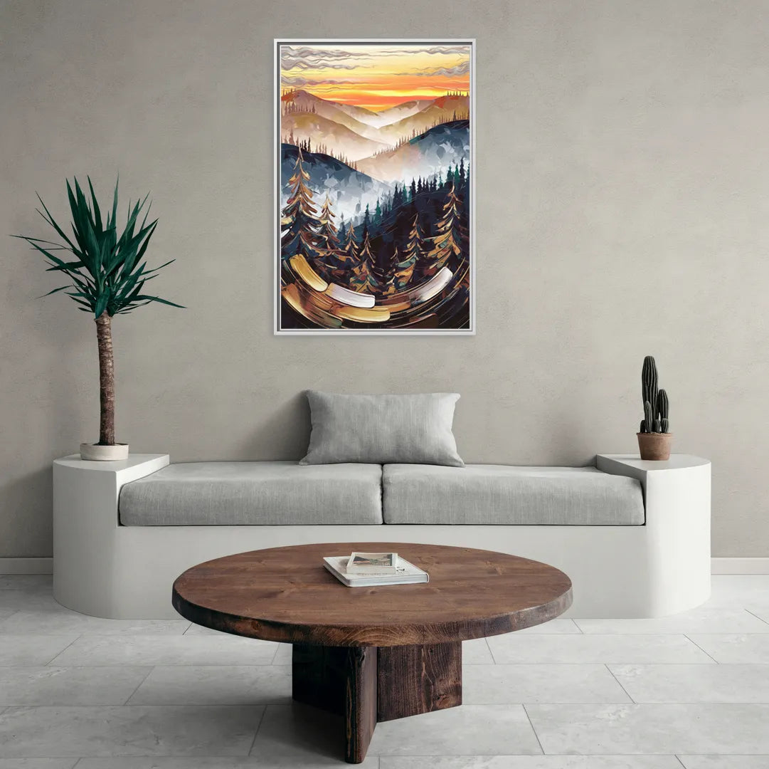 Asheville Blue Ridge Sunset - Living Room White Frame Canvas
