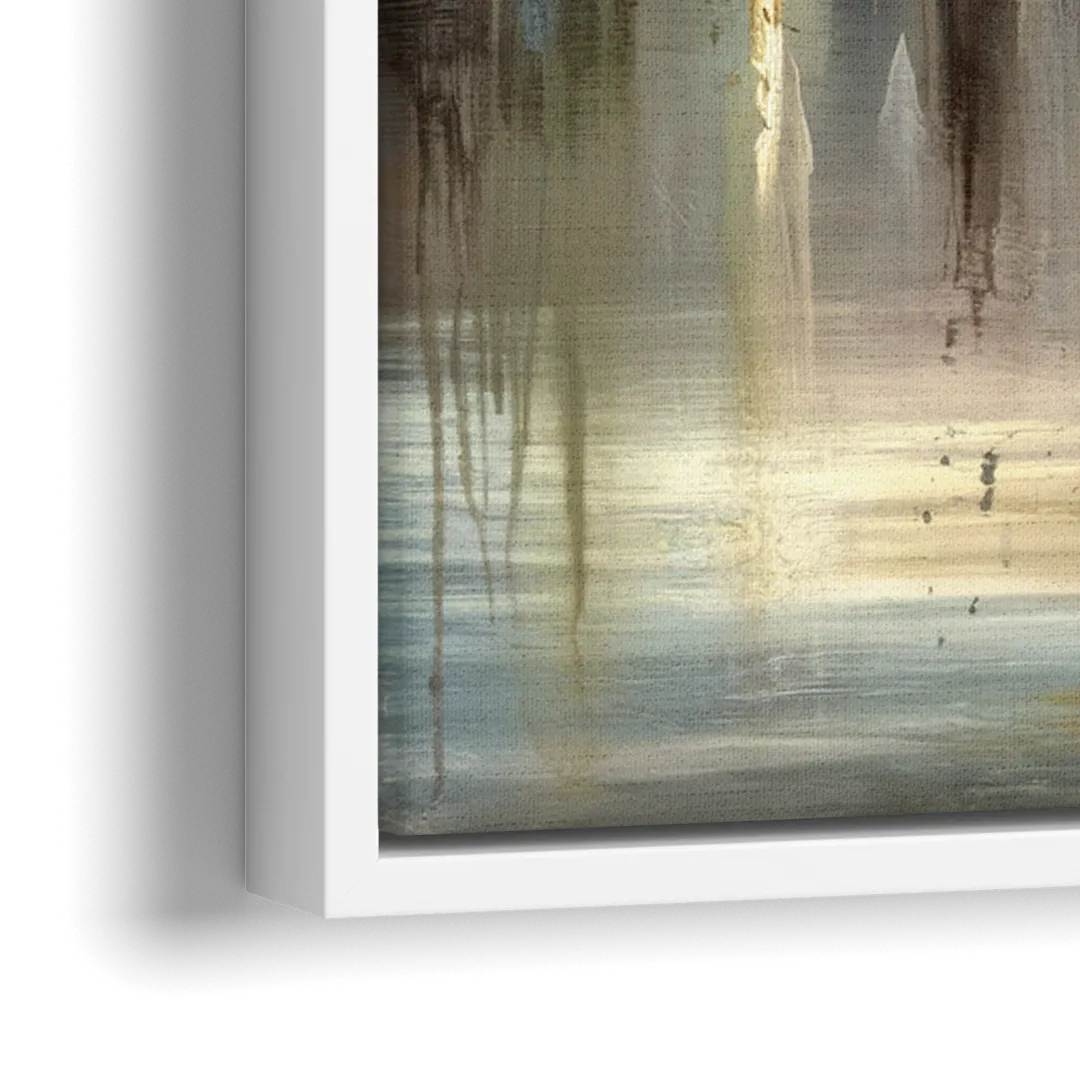 New York City Skyline in Fog - Close-Up White Frame Canvas