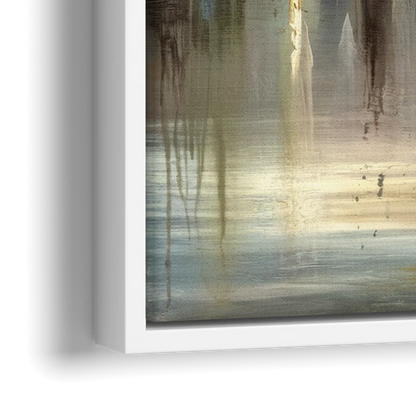 New York City Skyline in Fog - Close-Up White Frame Canvas