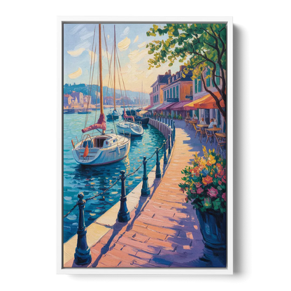 Old Port Waterfront - White Frame Canvas