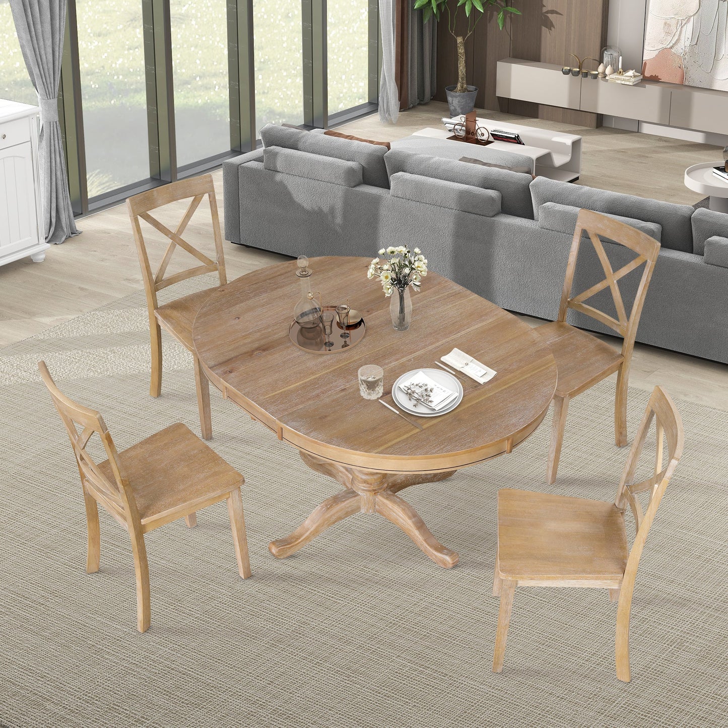 Elegant 4-Person Round Dining Table Set with Matching Chairs