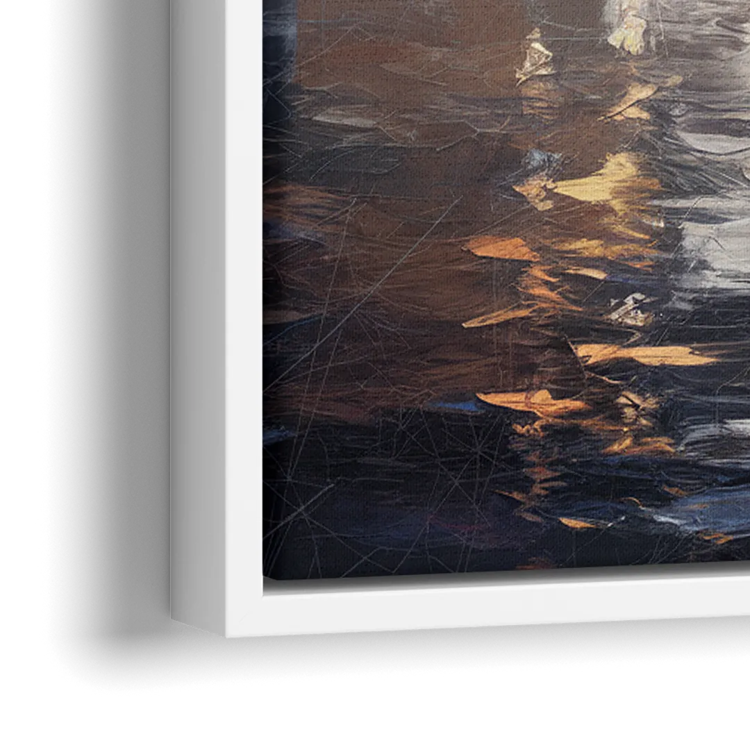 New York City Foggy Skyline Contrast Night - Close-Up White Frame Canvas
