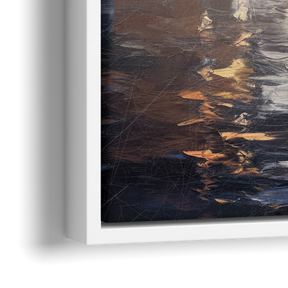 New York City Foggy Skyline Contrast Night - Close-Up White Frame Canvas
