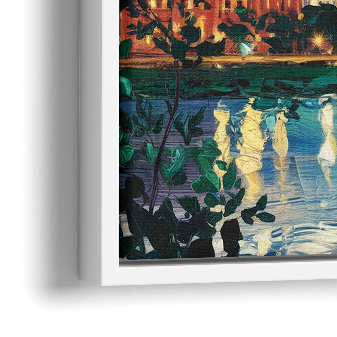 Greensboro Cityscape Panorama - Close-Up White Frame Canvas