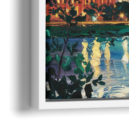 Greensboro Cityscape Panorama - Close-Up White Frame Canvas