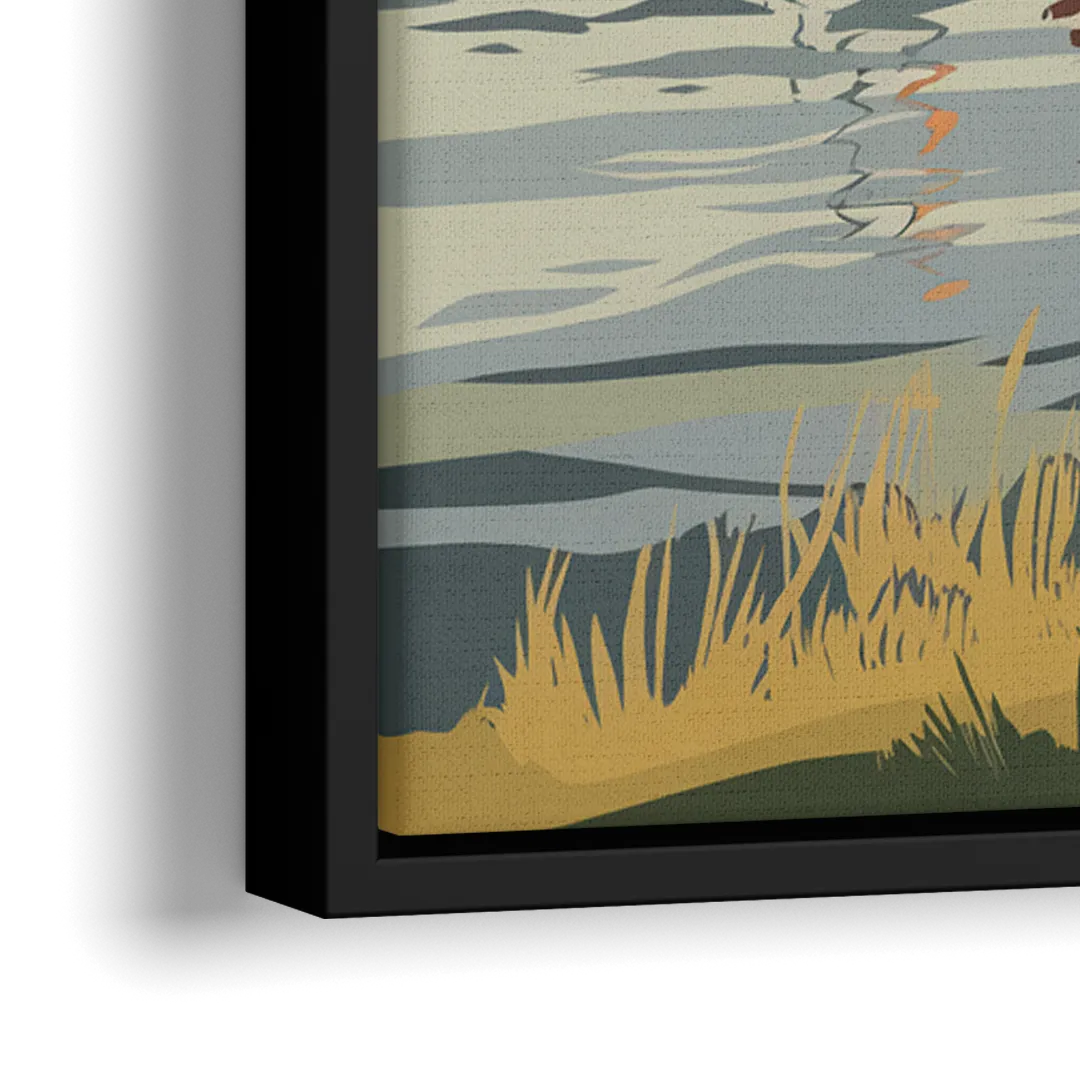 Camden Harbor Boats and Skyline - Close-Up Black Frame Canvas