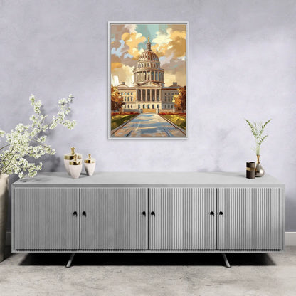 Springfield State Capitol - Living Room White Frame Canvas