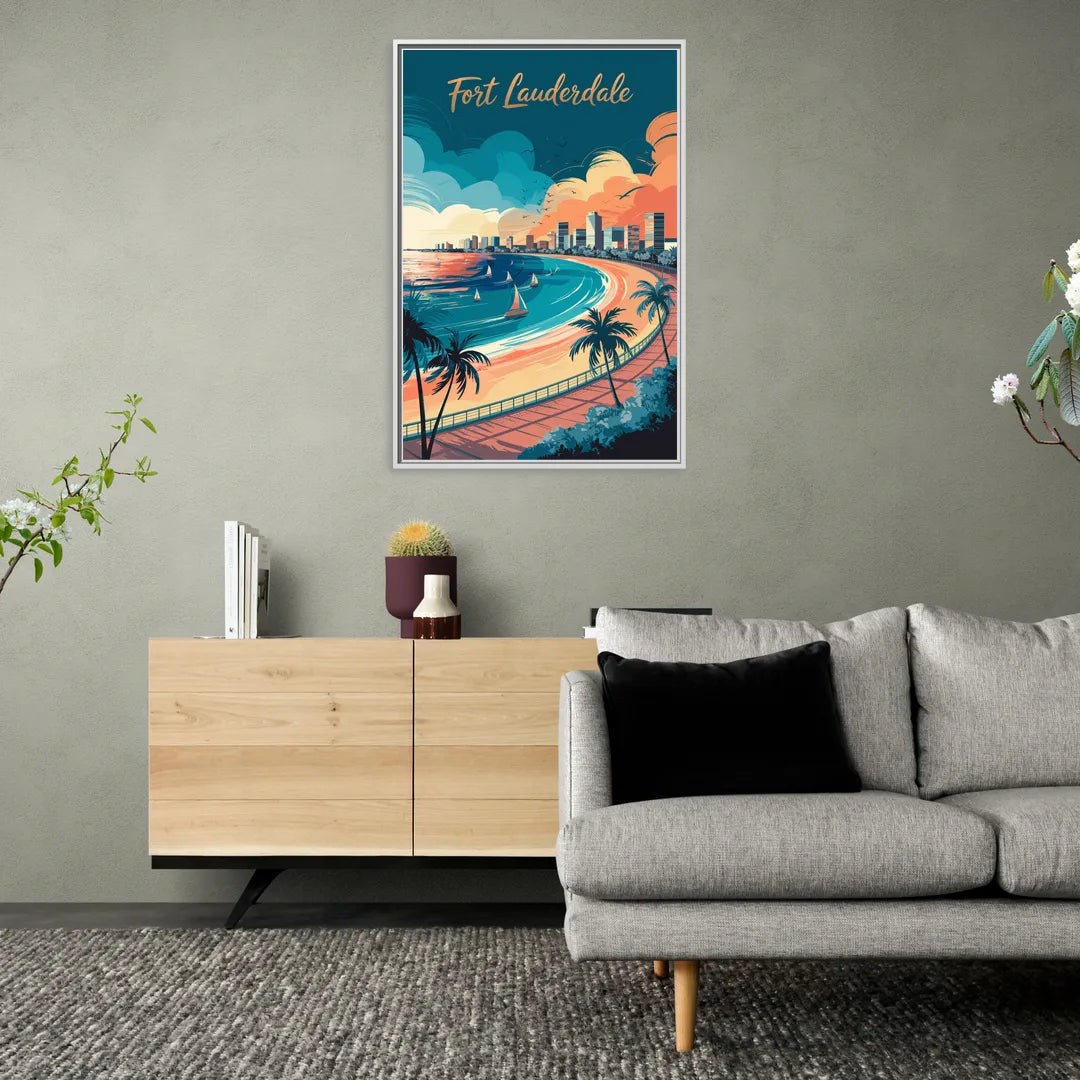 Fort Lauderdale Oceanfront Views - Living Room White Frame Canvas