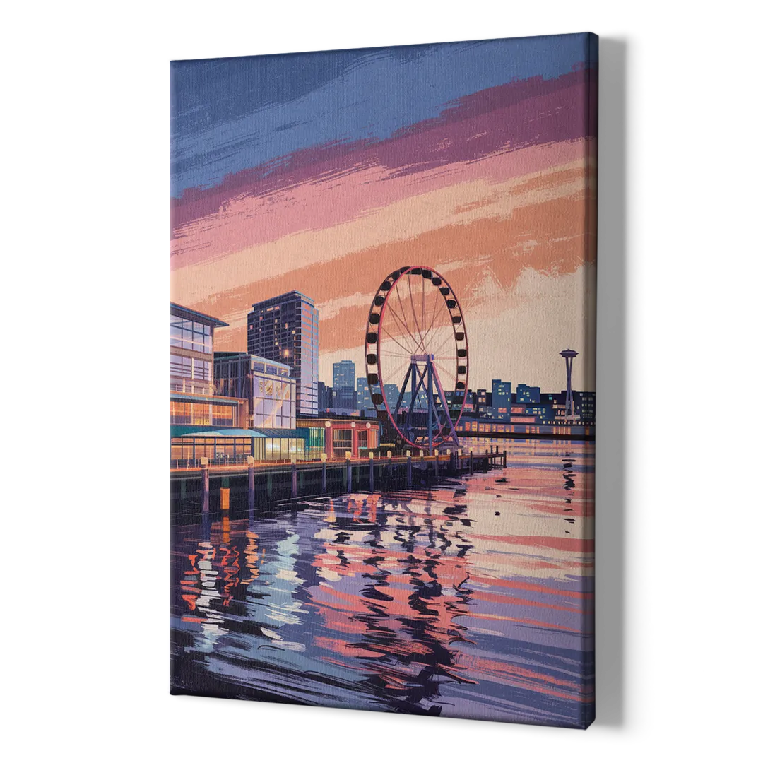 Seattle Waterfront Scene - Canvas Print Art Sides