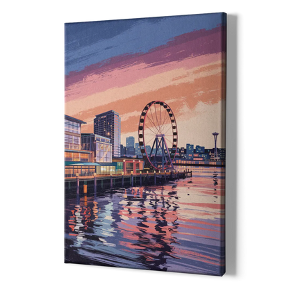 Seattle Waterfront Scene - Canvas Print Art Sides